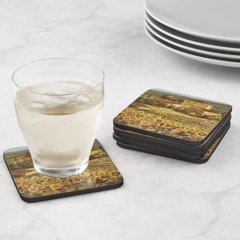 Pimpernel Tuscany Coasters, Set of 4 – 4" Square Cork-Backed