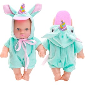Barwa 8 Inch Baby Dolls with Cute Animal Clothes Miniature Reborn Doll Lifelike Vinyl Doll Washable PVC Material Tiny Movable Doll Mini Toy Doll for Toddlers (Unicorn)