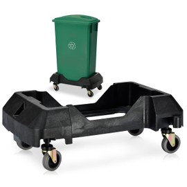 Alpine 16/23 Gallon Slim Trash Can Dolly - 4-Wheel Rectangular Plastic Rolling Garbage Can Cart, Holds Up to 200lbs (Black)