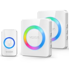 VOXON Wireless Bell, 400 m Range Wireless Doorbell Set with 2 Plug-in Receivers and 1 Transmitter, IP65 Waterproof Bell Front Door for Outdoor Use, 60 Melodies Doorbell, RGB Light (White)
