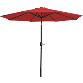 Sunnydaze 9-Foot Patio Umbrella - Push-Button Tilt and Crank Handle - Aluminum Pole and Polyester Shade Canopy - Red