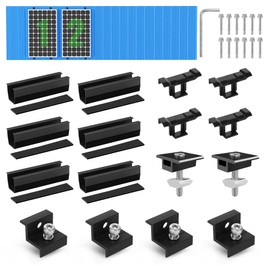 BOSYTRO PV Bracket Mounting Set, Solar Module Bracket for 2 x Modules, 12 cm Black Rail + Solar Panel Water Drain Clips 30 mm + Adjustable Clamp for 30-35 mm Thick Modules for Flat Roof Trapezoidal