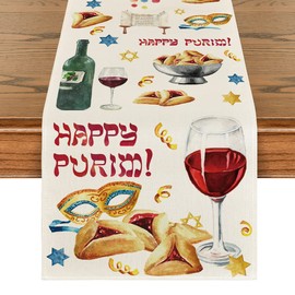 Artoid Mode Hamantaschen Gragger Masque Jewish Carnival Happy Purim Table Runner, Kitchen Dining Table Decoration for Home Party Decor 13x72 Inch