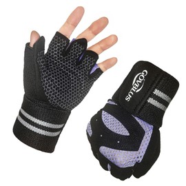 Workout Gloves for Men and Women,Ventilated Weight Lifting Gym Gloves with Wrist Wrap Support,for Weightlifting,Full Palm Protection,Training,Fitness,Hanging (Purple, Small)