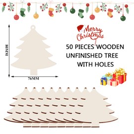 50PCS Christmas Decorations Unfinished Wood kit with Holes, Wooden Circles for DIY Crafts, Blank Wood Cutouts Wooden Tags Ornaments for Sign Gift Tags, Hanging decorations for Indoor Outdoor (christmas tree)