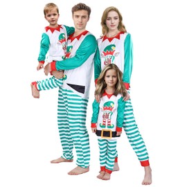 Homlume Family Christmas Pajamas ELF Tee & Striped Bottoms for Women, X-Large