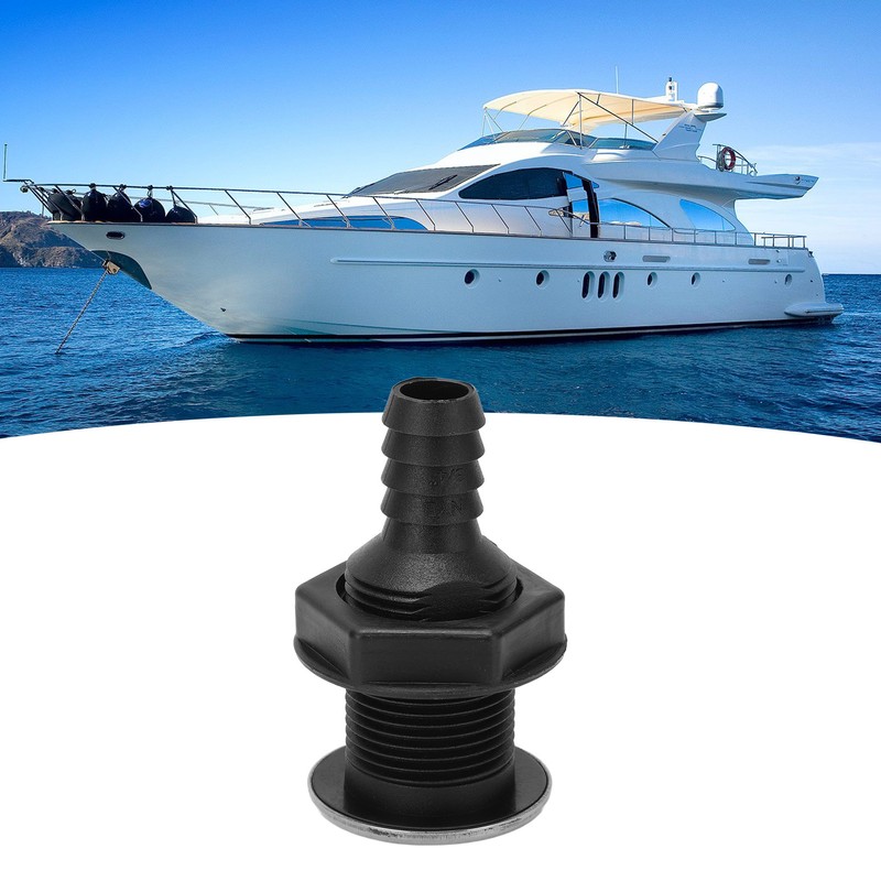 Boat 3/4in Through Hull Scupper Drain Straight Black with Stainless