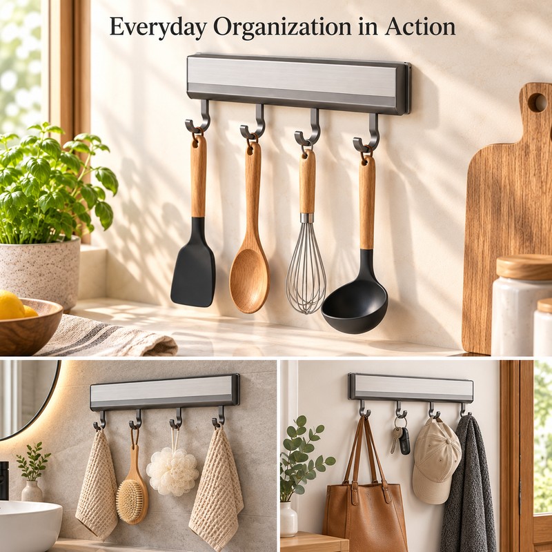 Wall Mounted Kitchen Hook Rack for Utensil Storage – Space-Saving