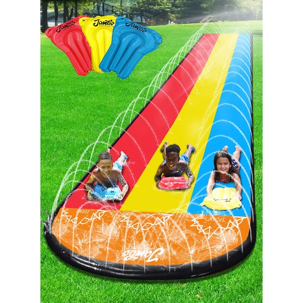JAMBO Premium Triple Water Slide with 3 Bodyboards, 20Ft Heavy