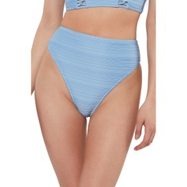 Jessica Simpson Traje de baño de Bikini de Primavera sólido para Mujer (Parte Superior e Inferior), Pantalones de Cintura Alta Azul, S