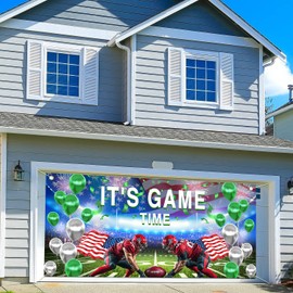 Football Garage Door Decoration, It's Game Time American Rugby Garage Door Cover for Football Lovers, Football Sports Theme Birthday Baby Shower Party Indoor Outdoor Decorations 16X7ft