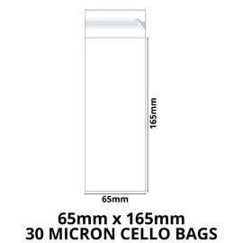 celloexpress Mini Bookmark Cello - 65mm x 165mm + 30mm Flap - Cellophane Clear Display Bags 30 Micron Self Seal - Small Cello - Pack of 250