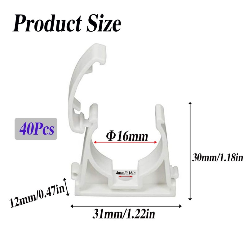 RHQFDM 40 Pieces PPR Pipe Clamps 16mm Tubing Clips White