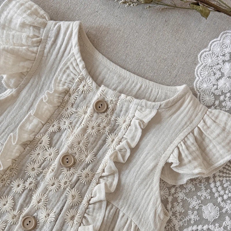Verano Bebé Niña Encaje Hongo Borde Onesie