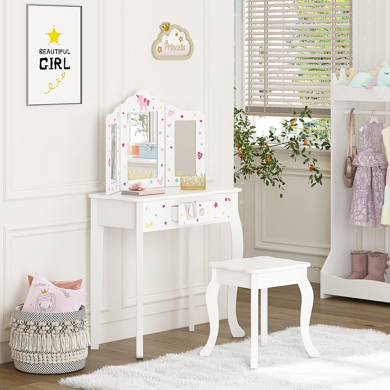 UTEX Kids Vanity Table and Chair Vanity Set with Mirror