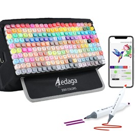 AEDAGA 200 Colors Alcohol Markers with Free App, Dual Tip Art Markers with Kickstand Case for Artists Adults and Kids. Alcohol Based Markers for Coloring Painting Sketching and Drawing, Great Gift.