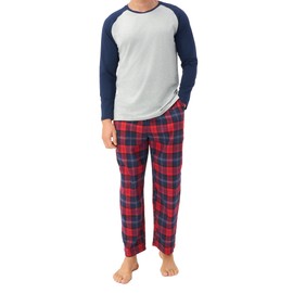 DAVID ARCHY Men's Cotton Pajama Set Long Raglan Sleeve Top and Bottom