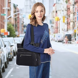 DIRRONA Fashion Women Shoulder Bag Casual Large Capacity Handbag Multi Pockets Nylon Waterproof Simple Shoulder Bags Daily Travel Work Shopping Satchel Black