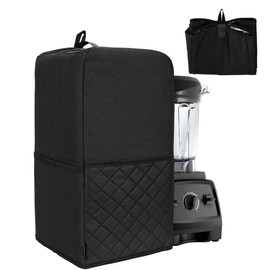 CROTIRAD Hanging Blender Cover Compatible with Low-Profile 64 oz. Blender, Foldable Dust Cover with Accessory Pockets for Kitchen Blender, Black Quilted