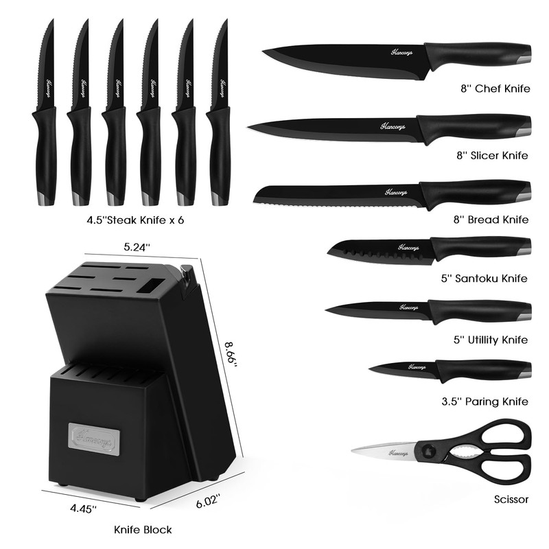 Hancorys Knife Sets for Kitchen with Block, 15 Pieces Chef