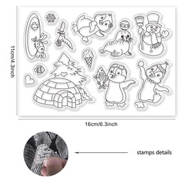 ORIGACH Ice Winter Silicone Clear Stamps for Card Making, South Pole Animals Transparent Stamps for DIY Crafting Scrapbooking Photo Album Journaling Decoration