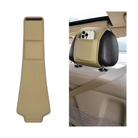 Sandfren 2PCS Car Headrest Covers, Leather Dirt-Proof Vehicle Head Rest Protector with Storage Pocket, Multifunctional Auto Interior Seat Head Protective Dust Cover, Universal Fit (Beige)