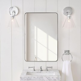 ANDY STAR Brushed Nickel Mirror for Wall, 20”x28” Silver Rectangle Bathroom Mirror, Modern Metal Mirror in Rounded Corner Stainless Steel Frame, 1’’ Deep Set Design Hangs Horizontal Or Vertical