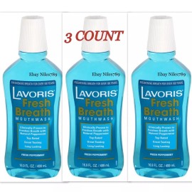 Lavoris 3 Lavoris Fresh Breath Mouth Wash FRESH PEPPERMINT 16.9 FL OZ SEALED