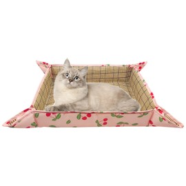 Andiker Cat Mat, Cat Nest Bed and Cat Hammock 3 in 1 Foldable Waterproof and Comfortable Pet Cage Mat with 8 Straps Cute Pattern Four Seasons Washable Pet Cooling Mat for Cats and Puppies (M, Pink)