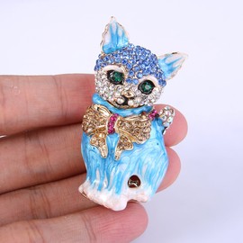 EVER FAITH Austrian Crystal Lovely Plump 3D Bowknot Cat Brooch Enamel Pet Animal Kitten Brooches Dress Suit Sweater Scarves Accessoriesfor Women Blue Gold-Tone
