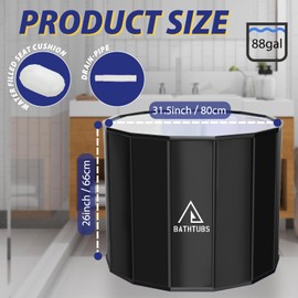 STARBRILLIANT Portable Bathtub for Adults, Easy to Assemble Collapsible Bathtub （31.5"L x 26"）, Suitable for Travel, Camping and Outdoor Activities (Black, L)