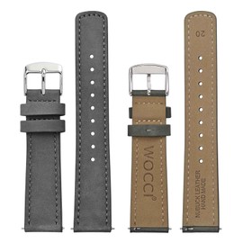 WOCCI 20mm Retro Leather Watch Strap for Men and Women, Quick Release Replacement Band with Silver Buckle (Grey)