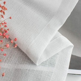 Melodieux 2 Panel Faux Linen Voile Net Curtains Semi Sheer Ring Top Drapes for Bedroom, Living Room, Window - White, 55 x 54 inch drop (140 x 137cm)