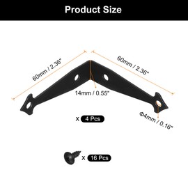 sourcing map 2Pcs Decorative Corner Brackets, 2.4" x 2.4" x 0.6" l Bracket Metal Corner Protector Right Angle Bracket with Screw for Furniture Wooden Box Trunk, Black