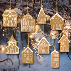 Yookeer 36 Pcs Christmas Tree Ornaments Home Design Gingerbread House Christmas Ornaments Gingerbread Theme Xmas Hanging Decorations Large House Shaped Tree Cookie Decorations (Classic Style)