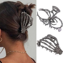 Fashey Hair Claw Clips Black Metal Hair Clips for Thick Skeleton Hand Hair Claws Hair Accessories for Women