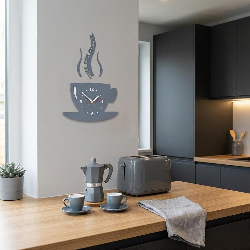 Modern Kitchen Wall Clock, Cup