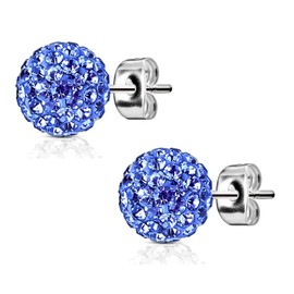 Bungsa Shamballa Crystal Stud Earrings Set with Crystal Ball in 5 Colours for Men and Women Radiant Glitter Earrings for Studs Made of Silver Stainless Steel Elegant Women's Stud Earrings, Stainless