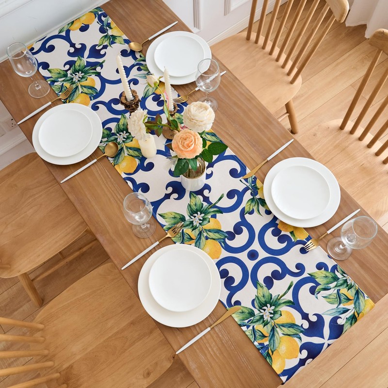 Table Runner Lemon Table Runner Blue Table Runner Polyester Lemon
