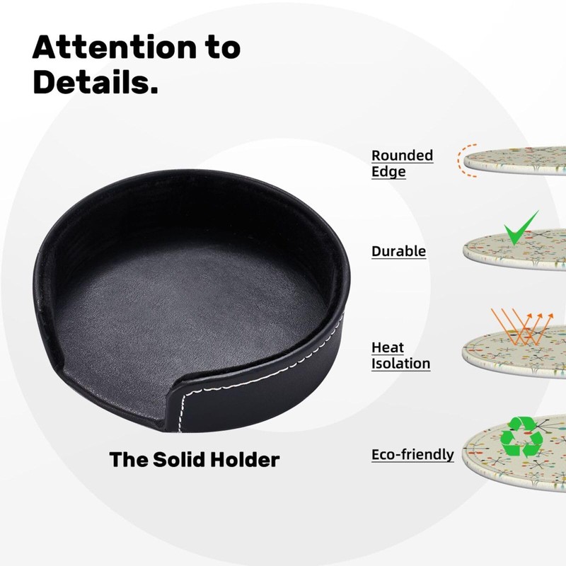 Mid Century Retro Coasters for Drinks Round Leather Coaster with