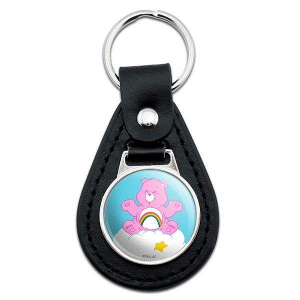 GRAPHICS & MORE Black Leather Care Bears Cheer Bear Keychain