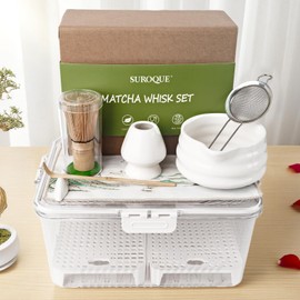 Matcha Whisk Set with Storage Box – 8 Pcs Matcha Tea Set Includes White Matcha Bowl, Whisk & Holder, Scoop & Rest, Sifter, Tea Cloth – Complete Japanese Matcha Set for Tea Lovers & Gift Giving