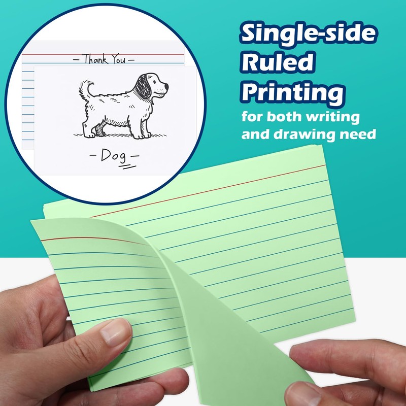 Green Index Cards 4x6 Lined Ruled Flash Note Cards 100