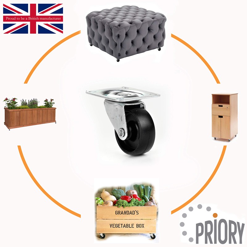 British Manufactured - 4 Castor Wheels | 40mm Swivel Furniture,