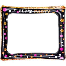 Inflatable Selfie Frame Giant Photo Booth frame Birthday Photo Booth Picture Frame Celebration Blow Up Party Prop for Wedding, Baby Shower, Birthday Party Decorations Supplies - Black Gold