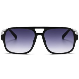 LASPOR Retro Square Aviator Sunglasses for Women Men Vintage Trendy Rectangle Sunglasses 70s Shades (Black Frame Grey Lens)