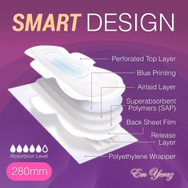 Em Yeraz Women Sanitary Period Pad, Ultra-Thin, Fast Absorbency Wings, Size 5, 30 Pack