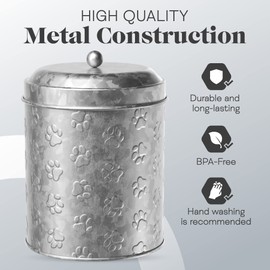 Amici Pet Puppy Paws Galvanized Metal Food Canister, Medium, 104oz
