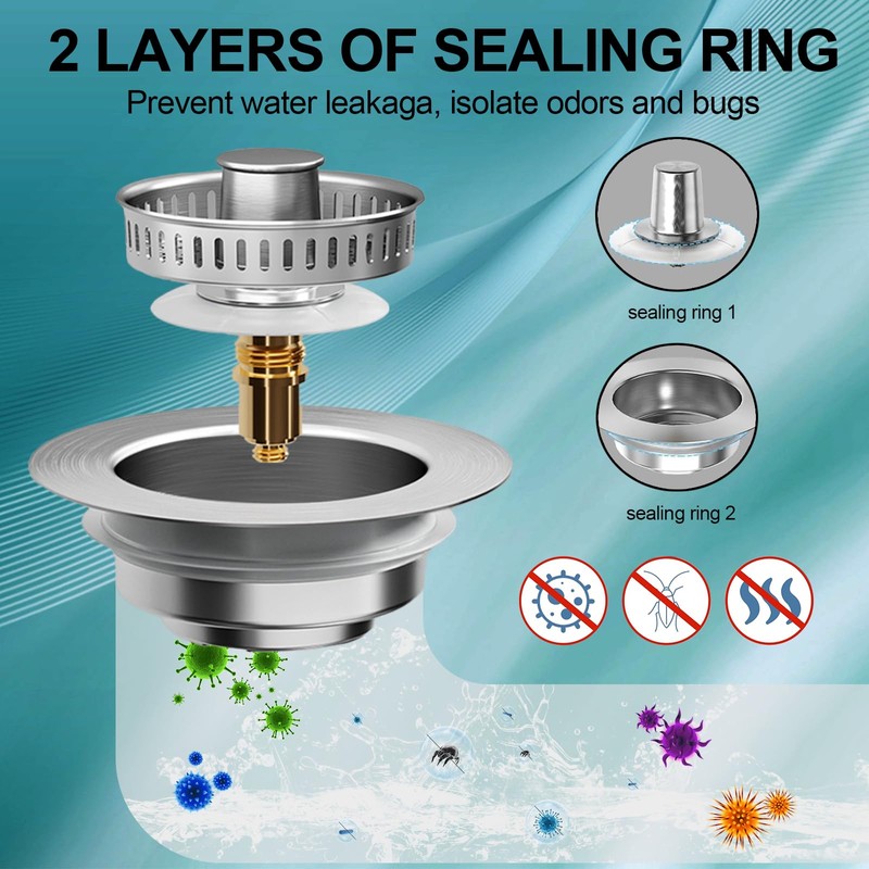 Proxima 3in1 Kitchen Sink Drain Strainer, 304 Stainless Steel Pop