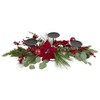 32" Triple Candle Holder with Red Berry and Poinsettia Christmas